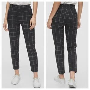 GAP Women's High Rise Slim Ankle Grid Plaid Pants Black White Size 16